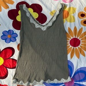 Gray camisole with lace trim